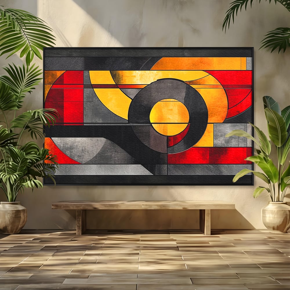 Tablou canvas cu tablou canvas cu forme geometrice abstracte, in rama de aluminiu negru