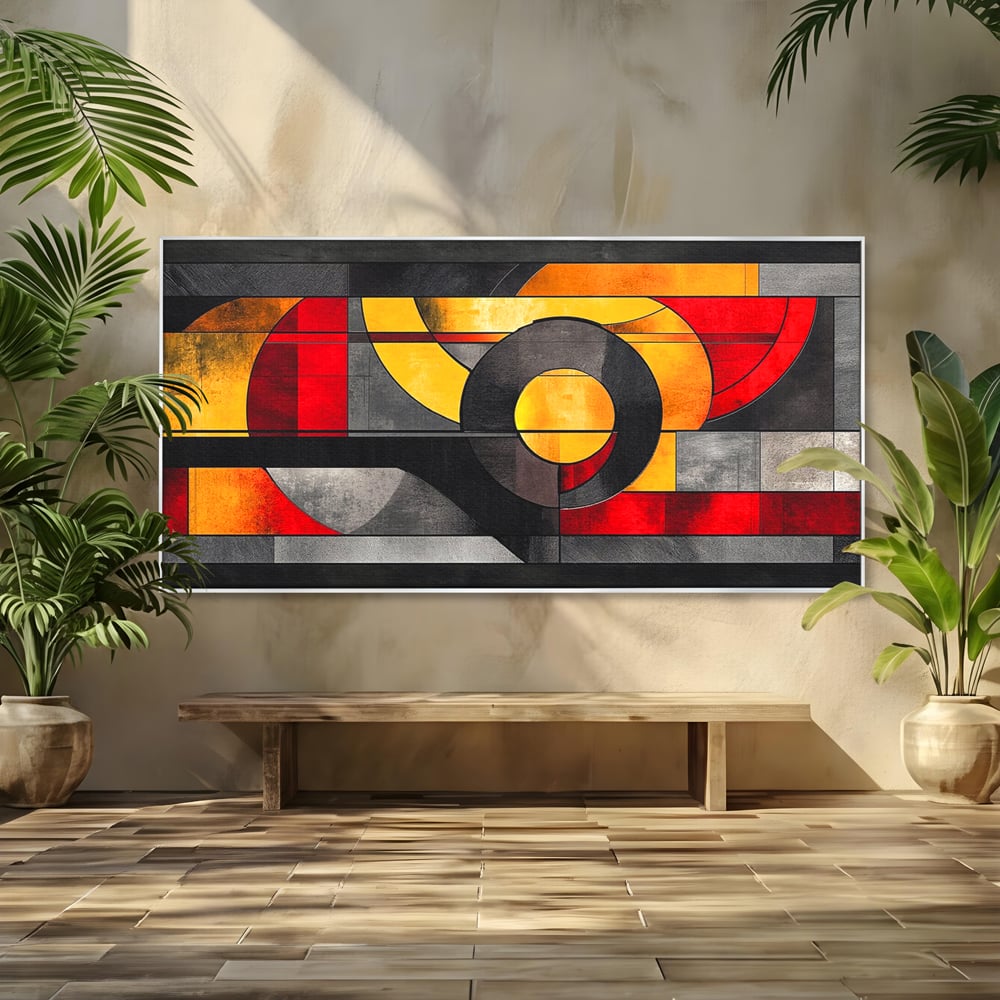 Tablou canvas cu tablou canvas cu forme geometrice abstracte, in rama de aluminiu argintiu
