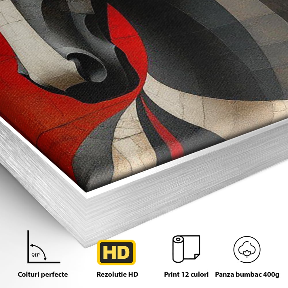 Detaliu al suprafetei: tablou canvas cu un cal geometric, in rama de aluminiu argintiu
