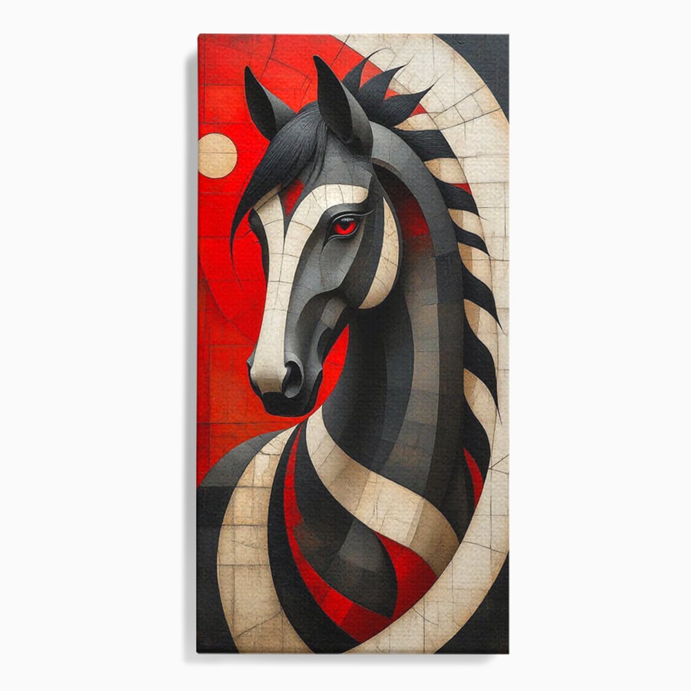 Tablou canvas cu tablou canvas cu un cal geometric, fara rama, pe sasiu de lemn