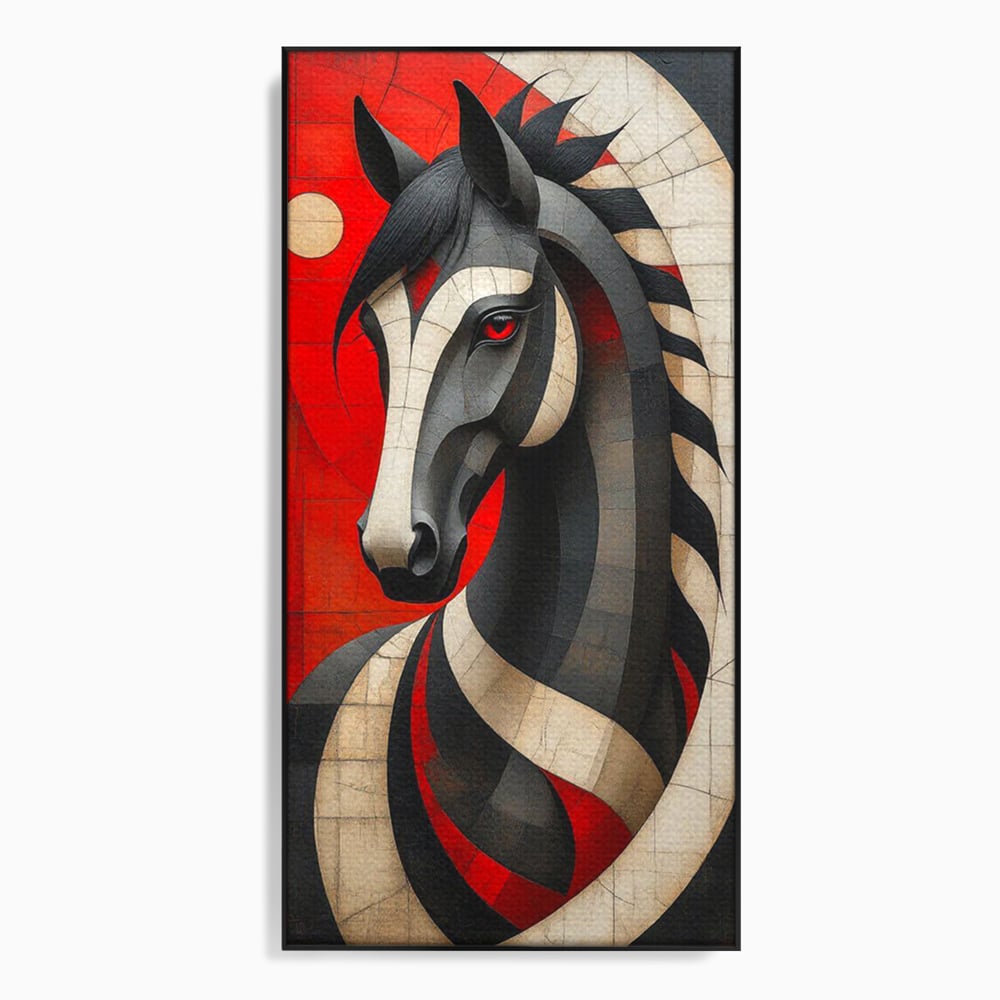 Tablou canvas cu tablou canvas cu un cal geometric, in rama de aluminiu negru
