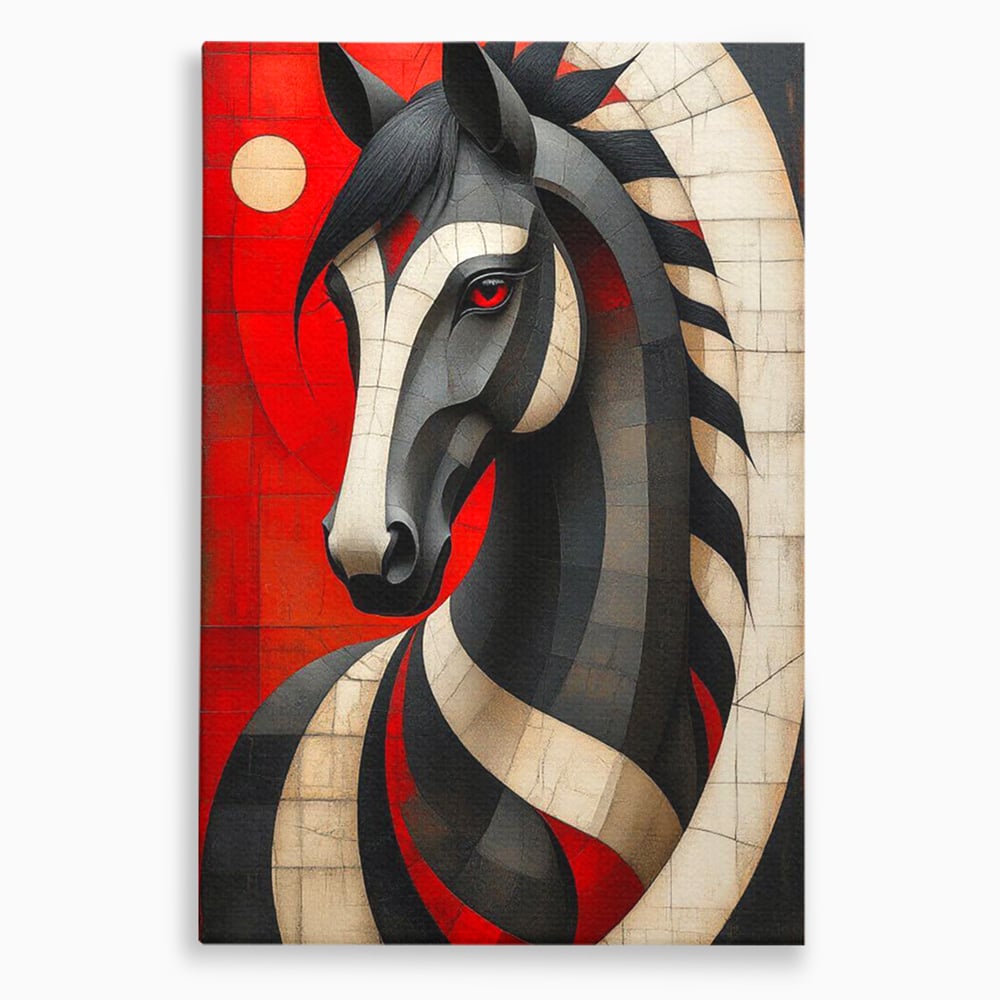 Tablou canvas cu tablou canvas cu un cal geometric, fara rama, pe sasiu de lemn