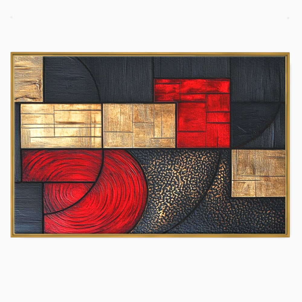 Tablou canvas cu tablou canvas cu forme geometrice abstracte, in rama de aluminiu auriu