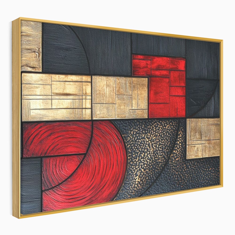 Tablou canvas cu tablou canvas cu forme geometrice abstracte, in rama de aluminiu auriu
