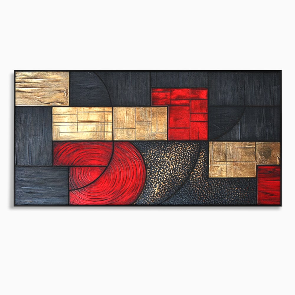 Tablou canvas cu tablou canvas cu forme geometrice abstracte, in rama de aluminiu negru