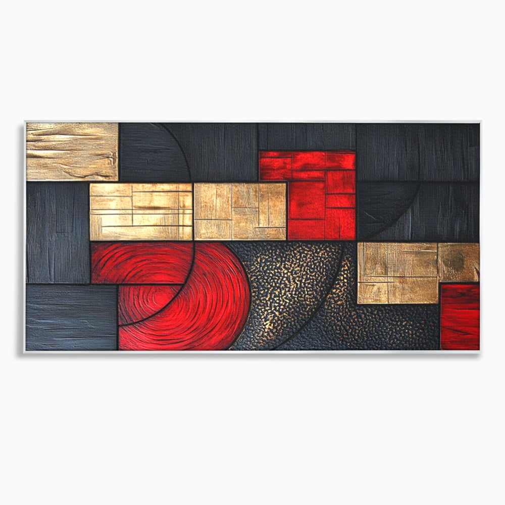 Tablou canvas cu tablou canvas cu forme geometrice abstracte, in rama de aluminiu argintiu
