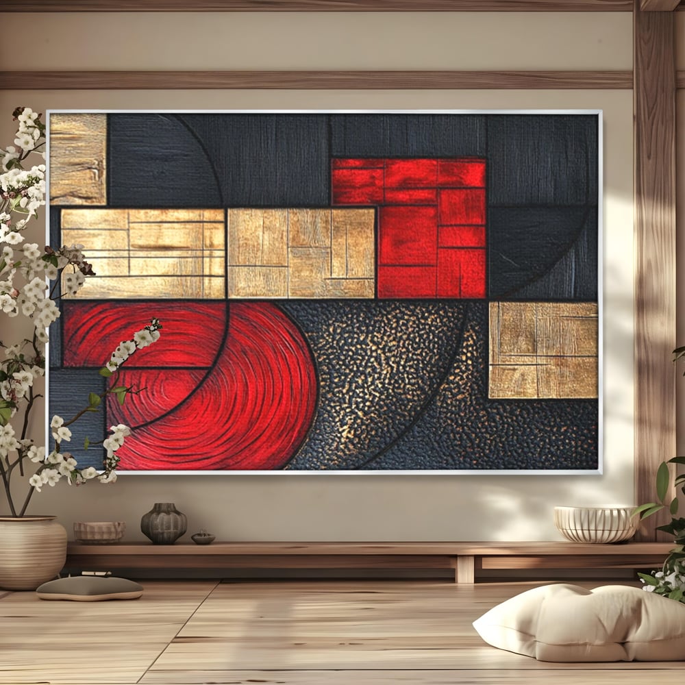 Tablou canvas cu tablou canvas cu forme geometrice abstracte, in rama de aluminiu argintiu