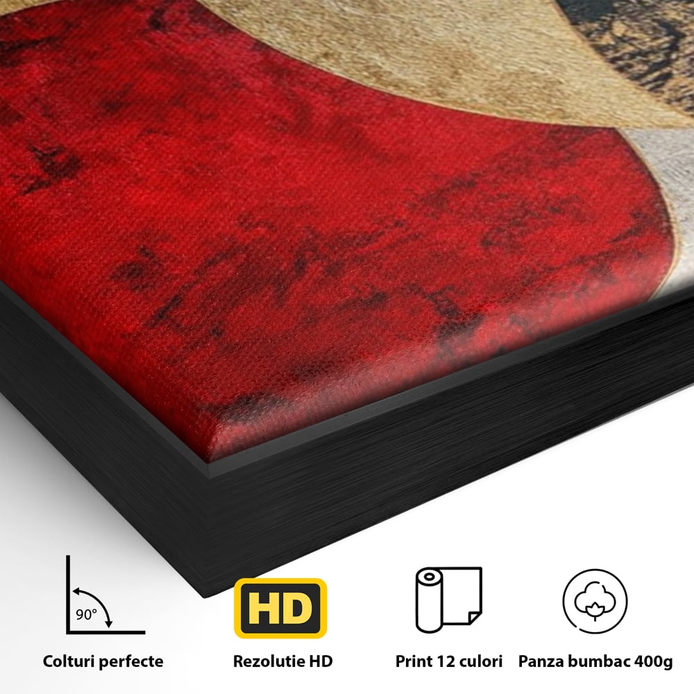 Detaliu al suprafetei: tablou canvas cu cercuri abstracte, in rama de aluminiu negru