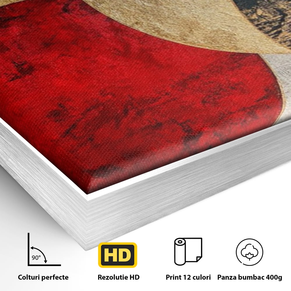 Detaliu al suprafetei: tablou canvas cu cercuri abstracte, in rama de aluminiu argintiu