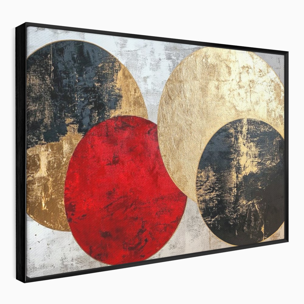 Tablou canvas cu tablou canvas cu cercuri abstracte, in rama de aluminiu negru