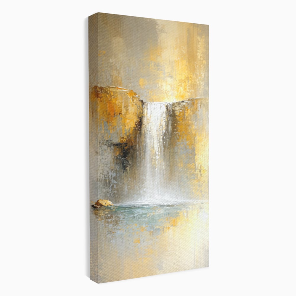 Tablou canvas cu pictura abstracta cu cascada aurie, fara rama, pe sasiu de lemn
