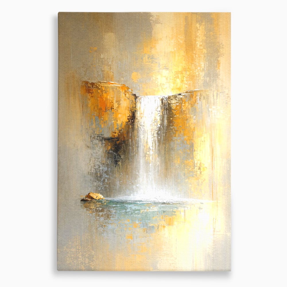 Tablou canvas cu pictura abstracta cu cascada aurie, fara rama, pe sasiu de lemn