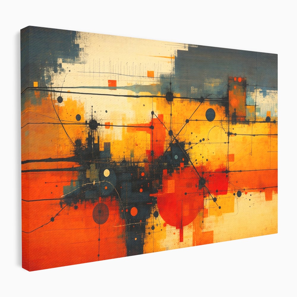 Tablou canvas cu tablou canvas cu compozitie abstracta geometrica, fara rama, pe sasiu de lemn