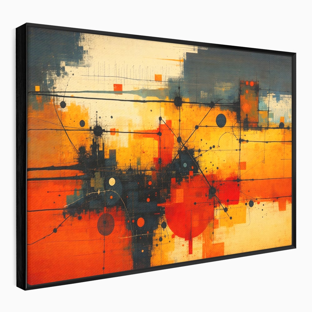 Tablou canvas cu tablou canvas cu compozitie abstracta geometrica, in rama de aluminiu negru