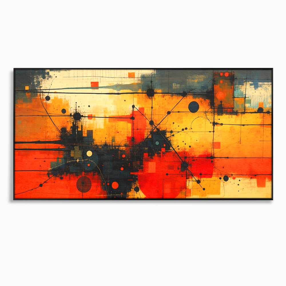 Tablou canvas cu tablou canvas cu compozitie abstracta geometrica, in rama de aluminiu negru