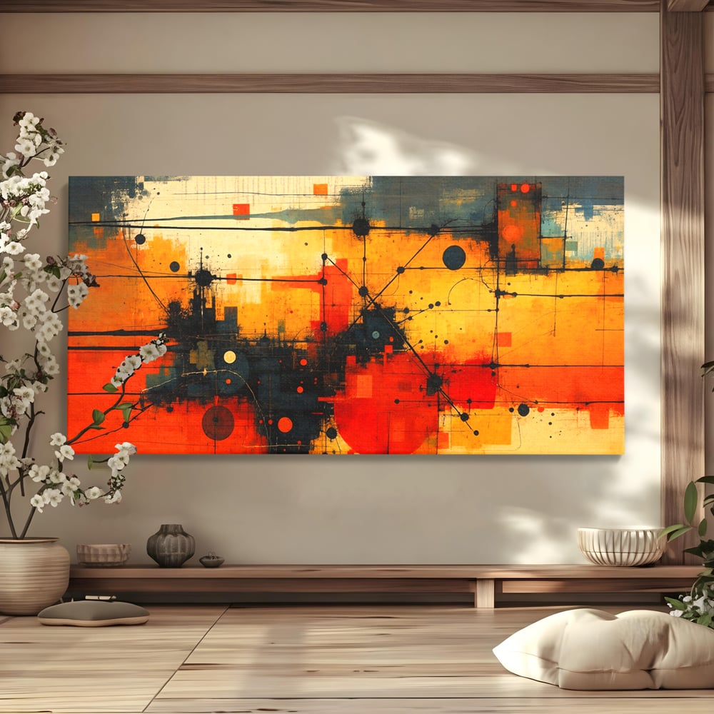 Tablou canvas cu tablou canvas cu compozitie abstracta geometrica, fara rama, pe sasiu de lemn