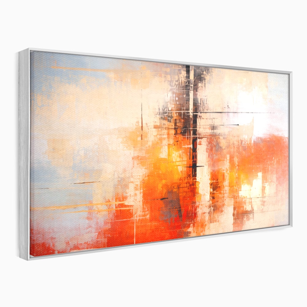 Tablou canvas cu tablou abstract cu structuri geometrice, in rama de aluminiu argintiu