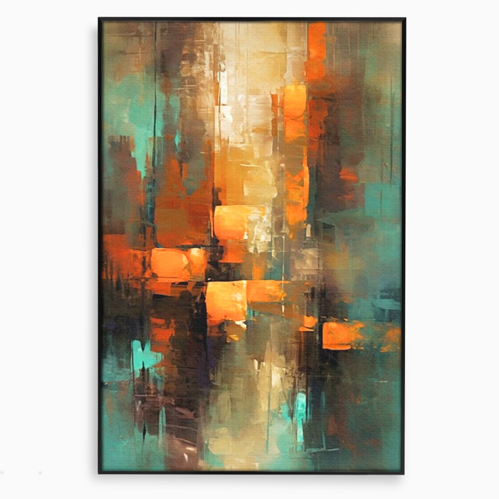 Tablou canvas cu pictura abstracta cu linii verticale, in rama de aluminiu negru