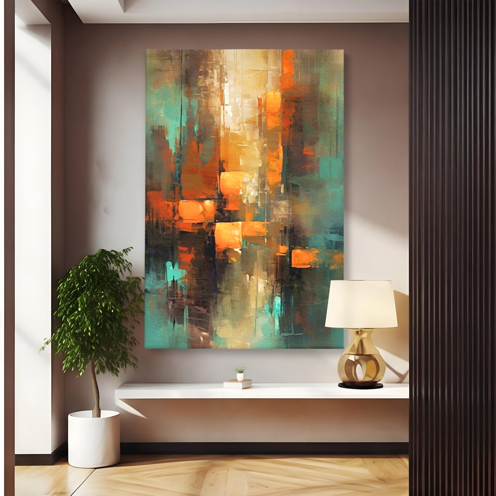 Tablou canvas cu pictura abstracta cu linii verticale, fara rama, pe sasiu de lemn