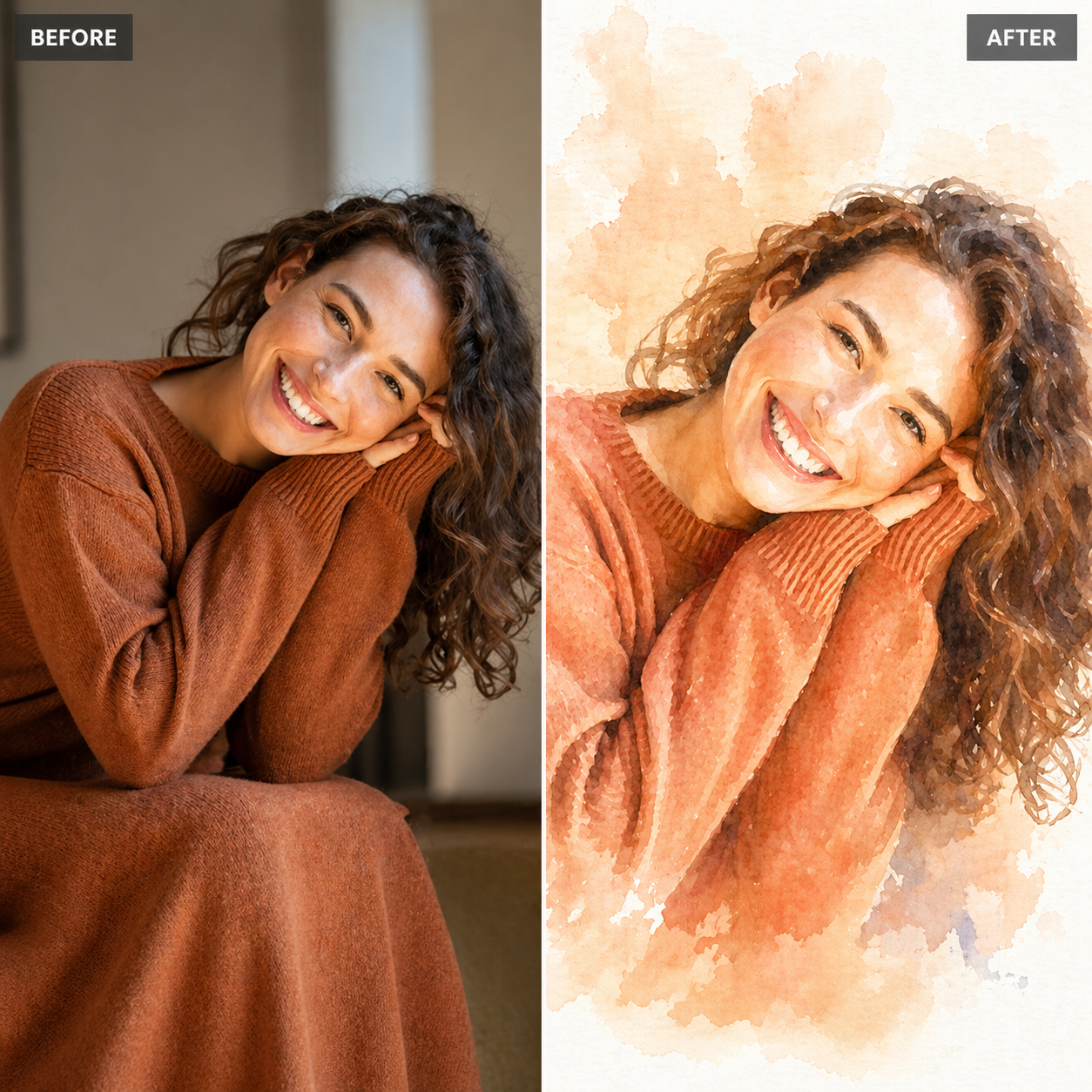 Tablou personalizat acuarela femeie zambitoare, tablou canvas pentru perete