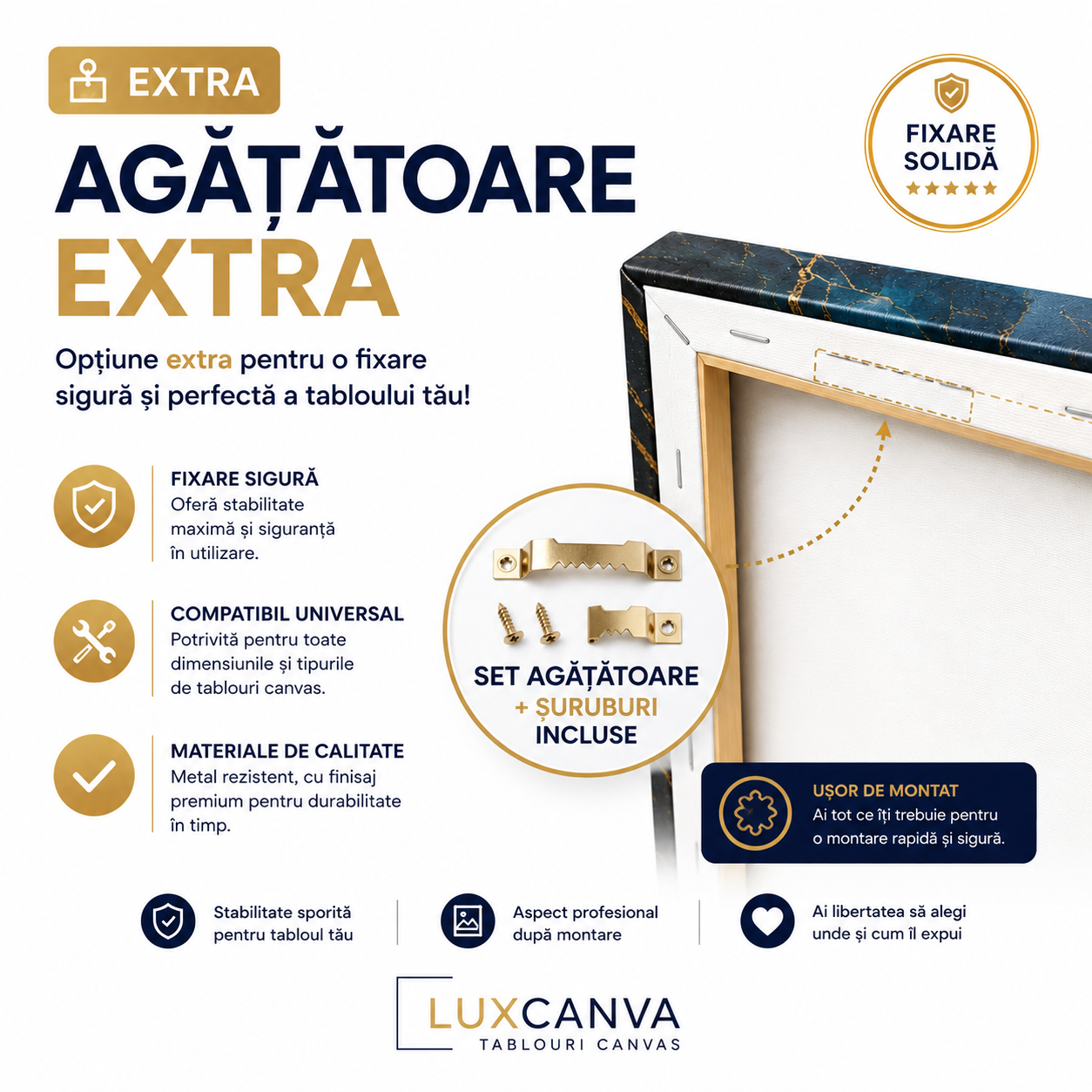 Tablou canvas cu set agatatoare extra pentru tablouri