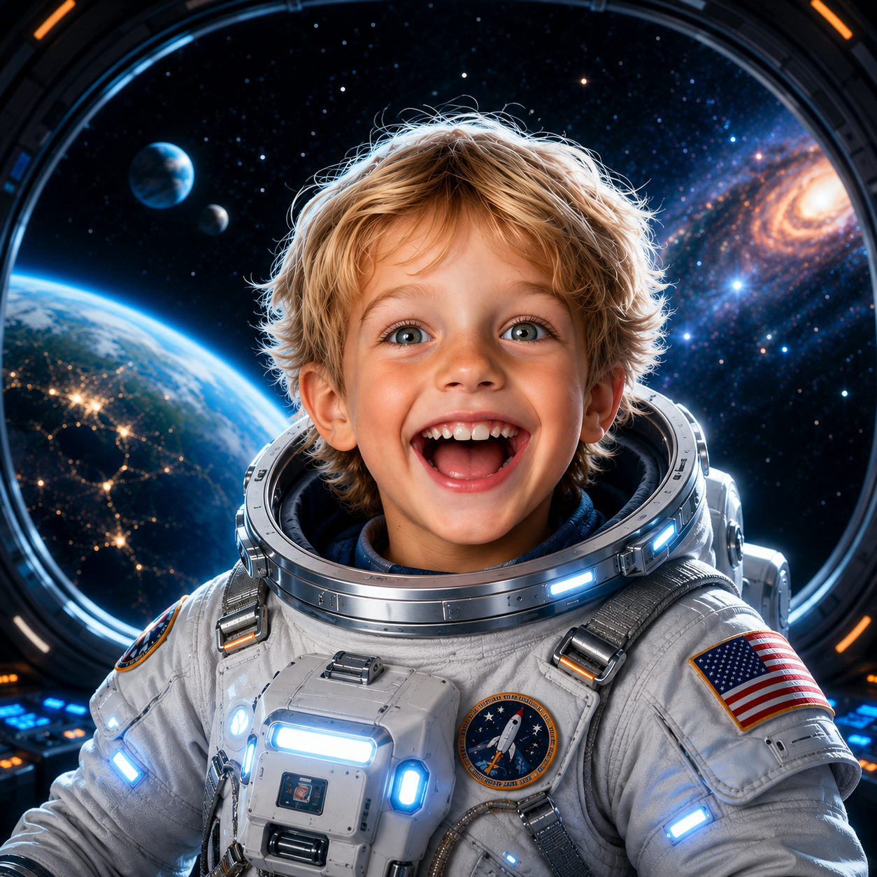 Tablou canvas cu tablou personalizat cu baiat astronaut