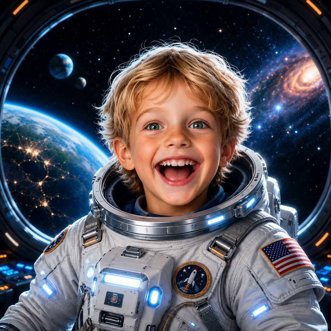 Tablou canvas cu tablou personalizat cu baiat astronaut