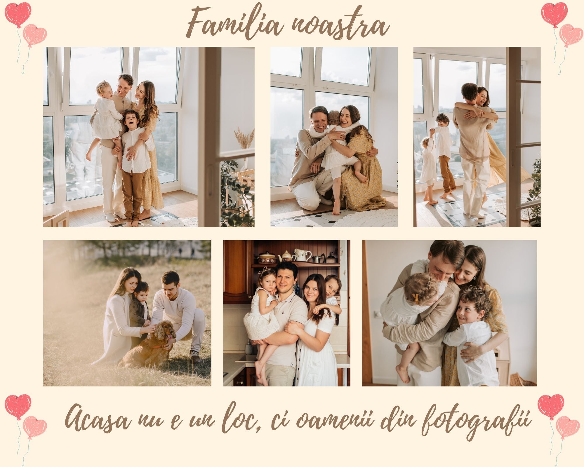 Tablou Canvas Personalizat cu 6 Poze Pentru Familie " Acasa nu e un loc, ci oamenii din fotografii", PS106