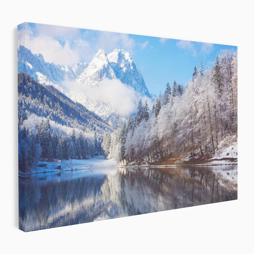 Tablou canvas cu tablou canvas cu peisaj montan iarna, fara rama, pe sasiu de lemn