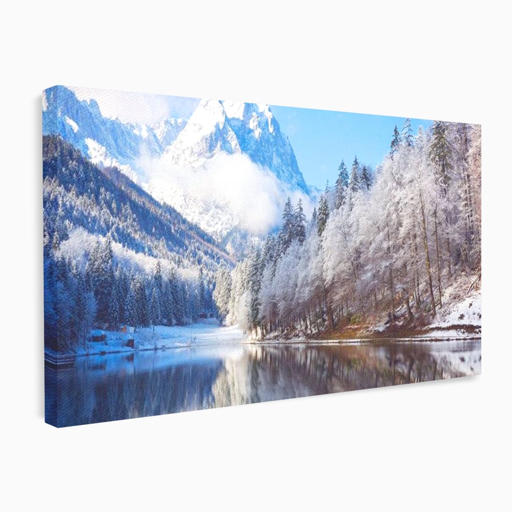 Tablou canvas cu tablou canvas cu peisaj montan iarna, fara rama, pe sasiu de lemn