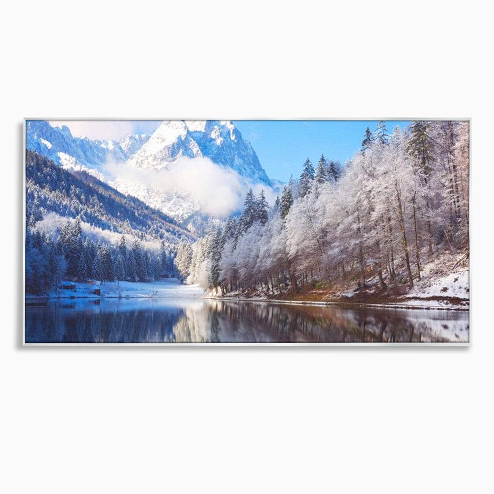Tablou canvas cu tablou canvas cu peisaj montan iarna, in rama de aluminiu argintiu
