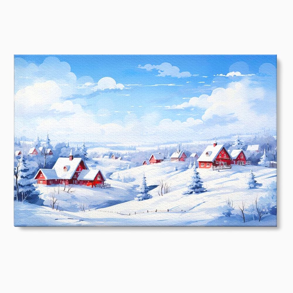 Tablou canvas cu tablou canvas cu peisaj de iarna, fara rama, pe sasiu de lemn