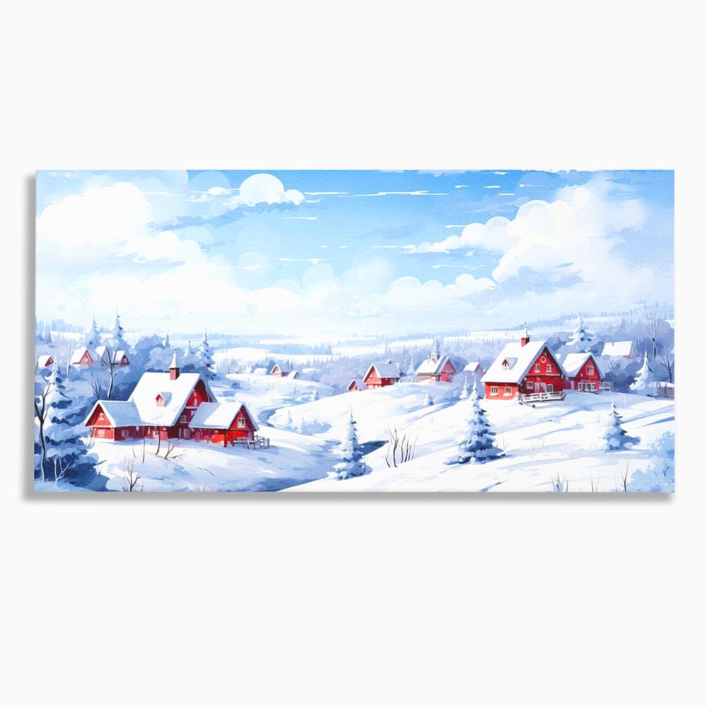 Tablou canvas cu tablou canvas cu peisaj de iarna, fara rama, pe sasiu de lemn