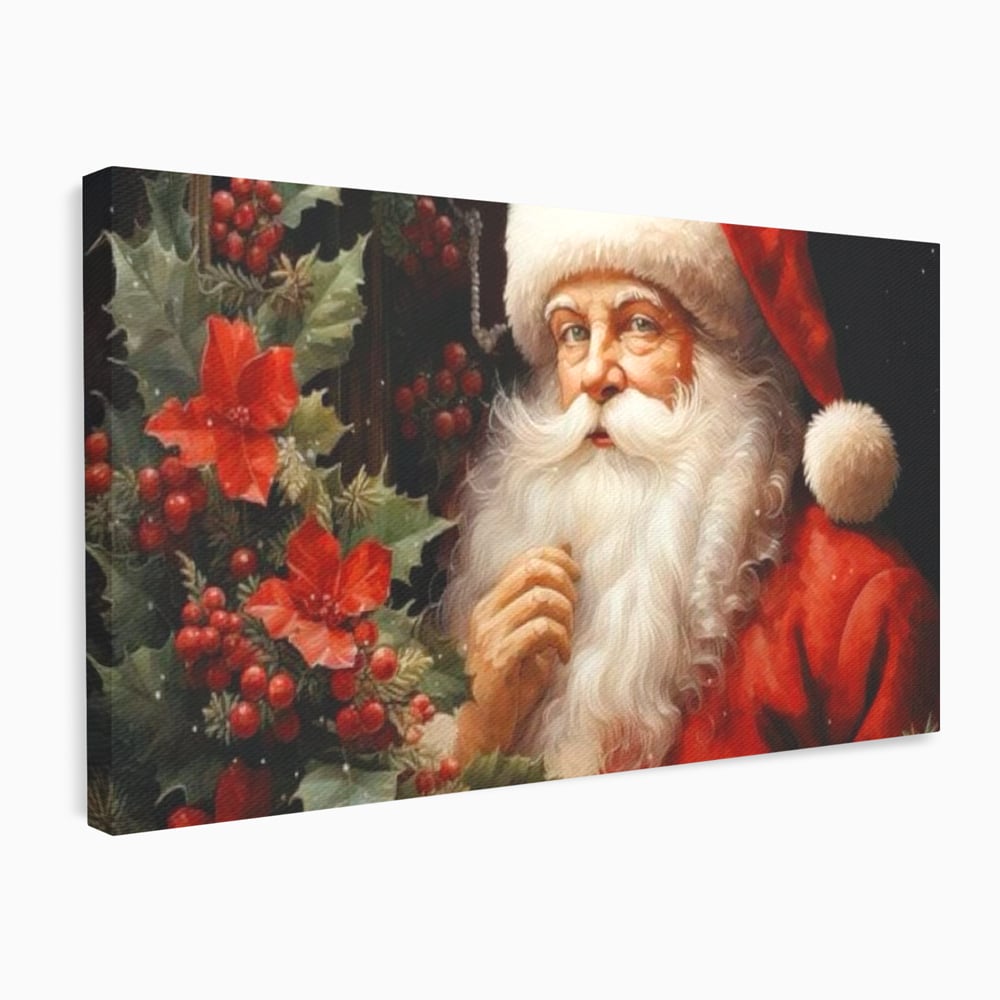 Tablou canvas cu tablou canvas cu mos craciun, fara rama, pe sasiu de lemn