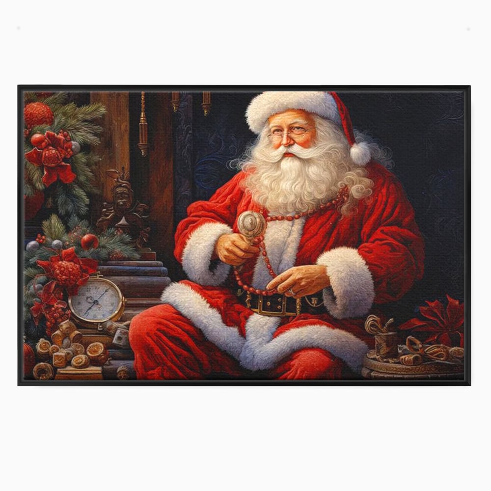 Tablou canvas cu mos craciun cu haina rosie, in rama de aluminiu negru