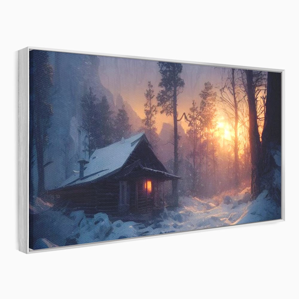 Tablou canvas cu tablou canvas cu cabana inzapezita, in rama de aluminiu argintiu