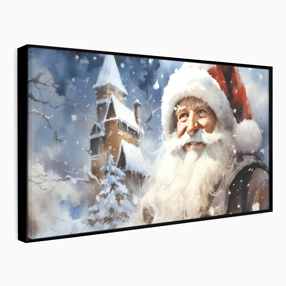 Tablou canvas cu tablou canvas cu mos craciun, in rama de aluminiu negru