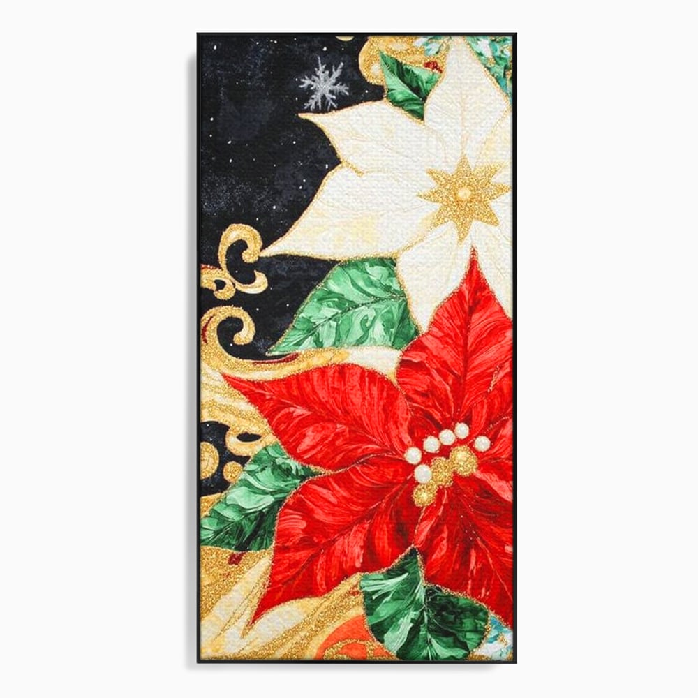 Tablou canvas cu tablou canvas cu craciunite rosii si albe, in rama de aluminiu negru