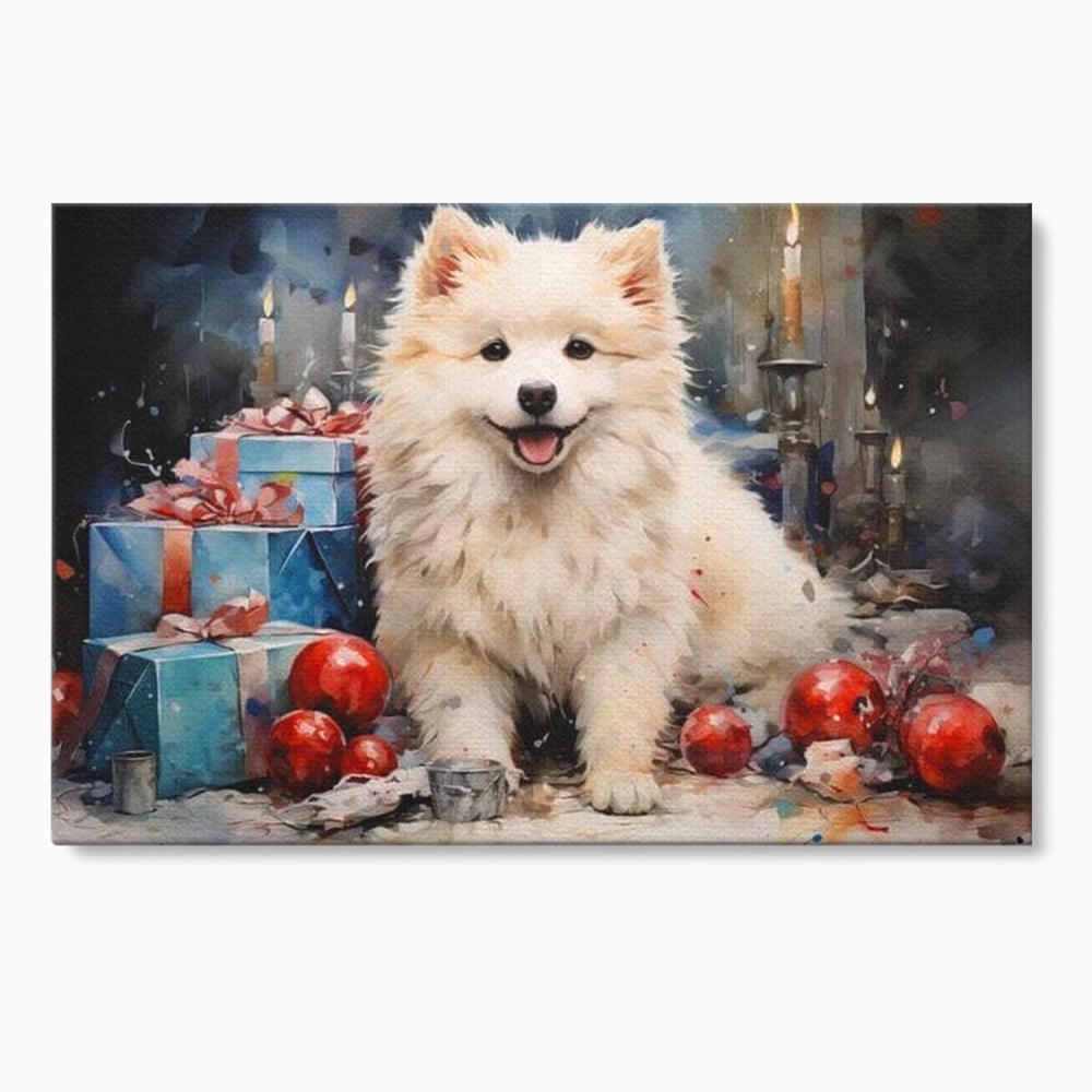 Tablou canvas cu tablou canvas cu catel samoyed, fara rama, pe sasiu de lemn