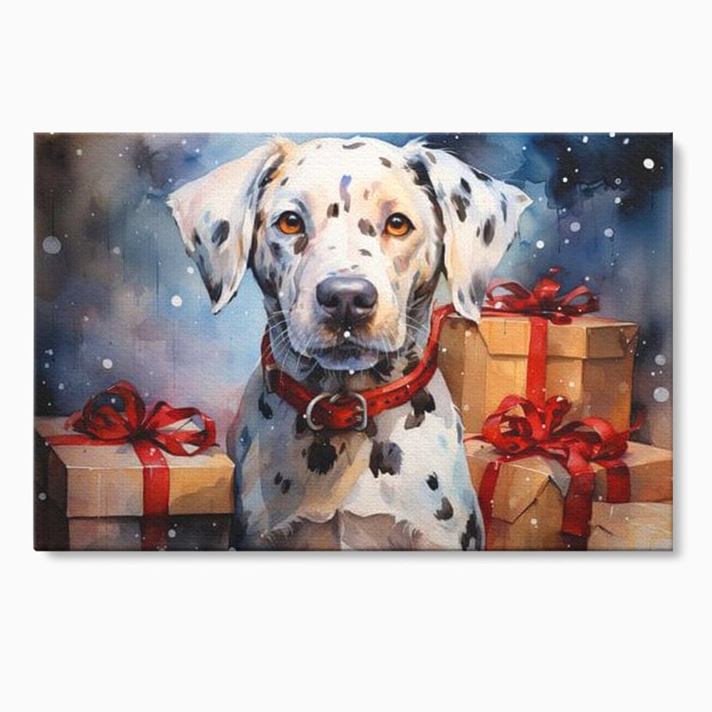 Tablou canvas cu tablou canvas cu dalmatian festv, fara rama, pe sasiu de lemn