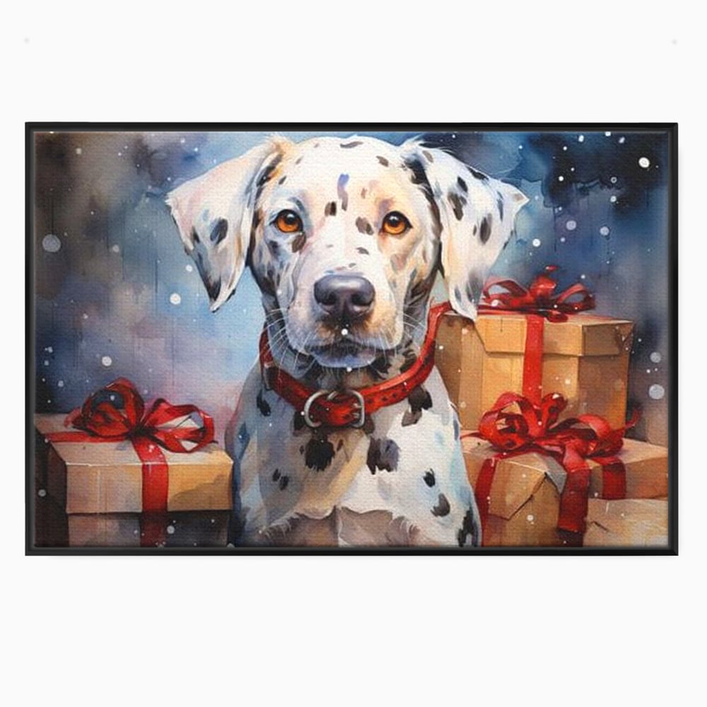 Tablou canvas cu tablou canvas cu dalmatian festv, in rama de aluminiu negru