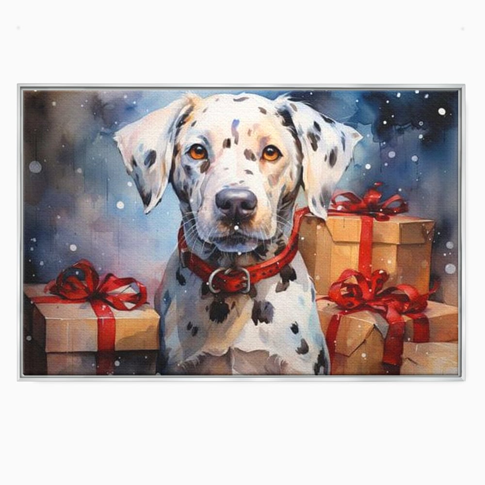 Tablou canvas cu tablou canvas cu dalmatian festv, in rama de aluminiu argintiu