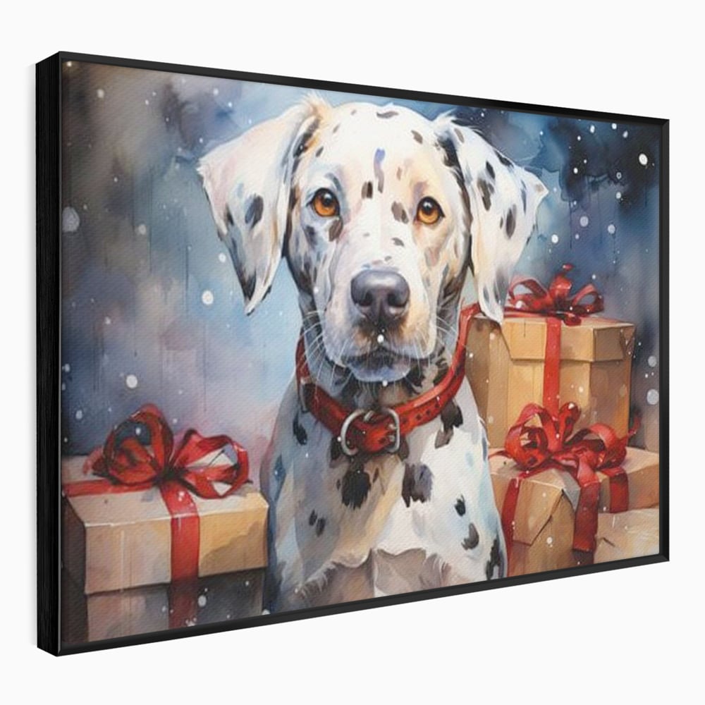 Tablou canvas cu tablou canvas cu dalmatian festv, in rama de aluminiu negru