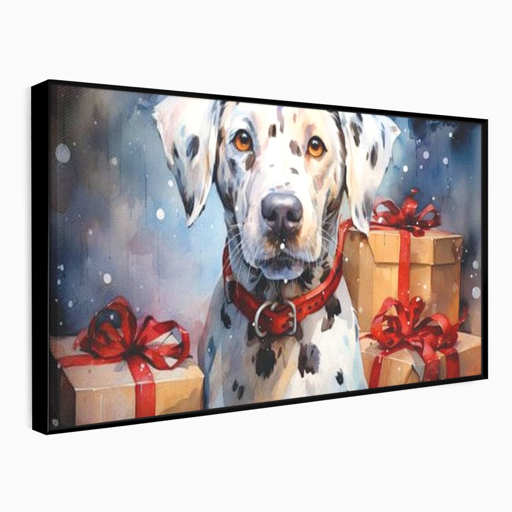 Tablou canvas cu tablou canvas cu dalmatian festv, in rama de aluminiu negru