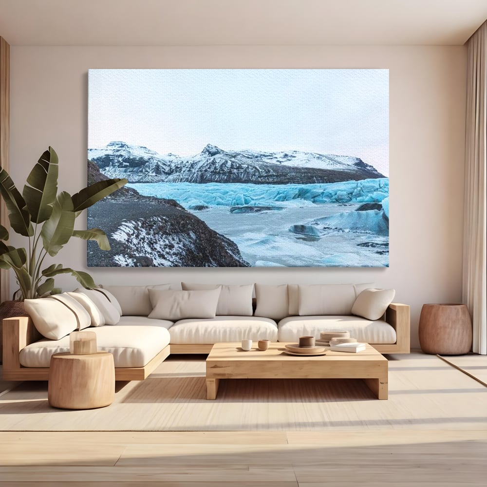 Tablou canvas cu tablou canvas cu peisaj glaciar, fara rama, pe sasiu de lemn, pe perete intr-un living