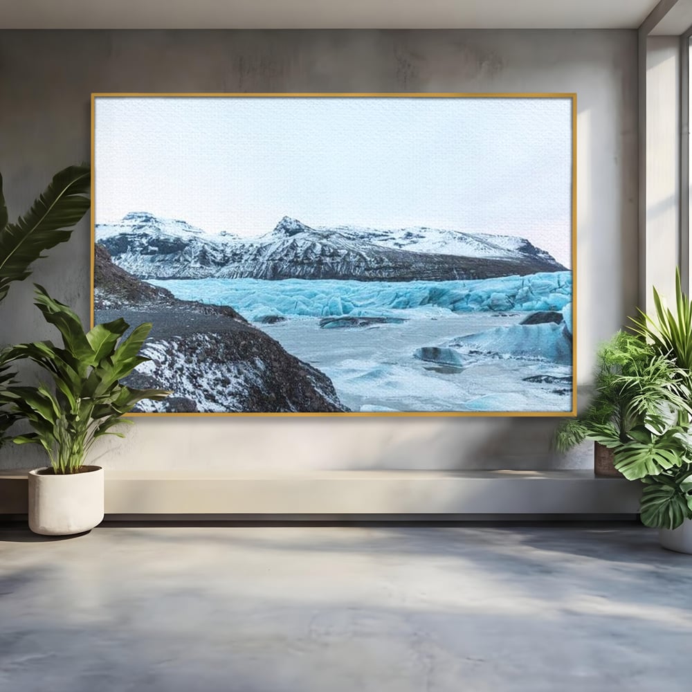 Tablou canvas cu tablou canvas cu peisaj glaciar, in rama de aluminiu auriu