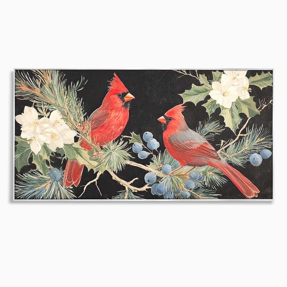 Tablou canvas cu tablou canvas cu doi cardinali pe ramuri, in rama de aluminiu argintiu