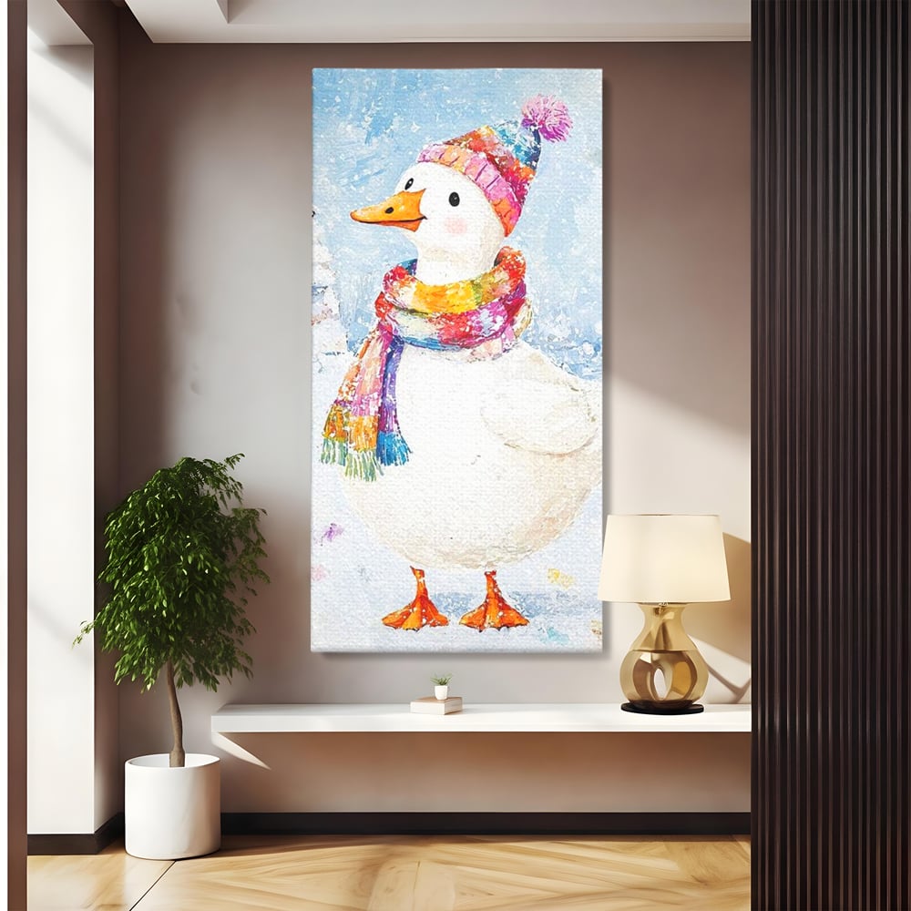 Tablou canvas cu tablou canvas cu rata imbracata de iarna, fara rama, pe sasiu de lemn