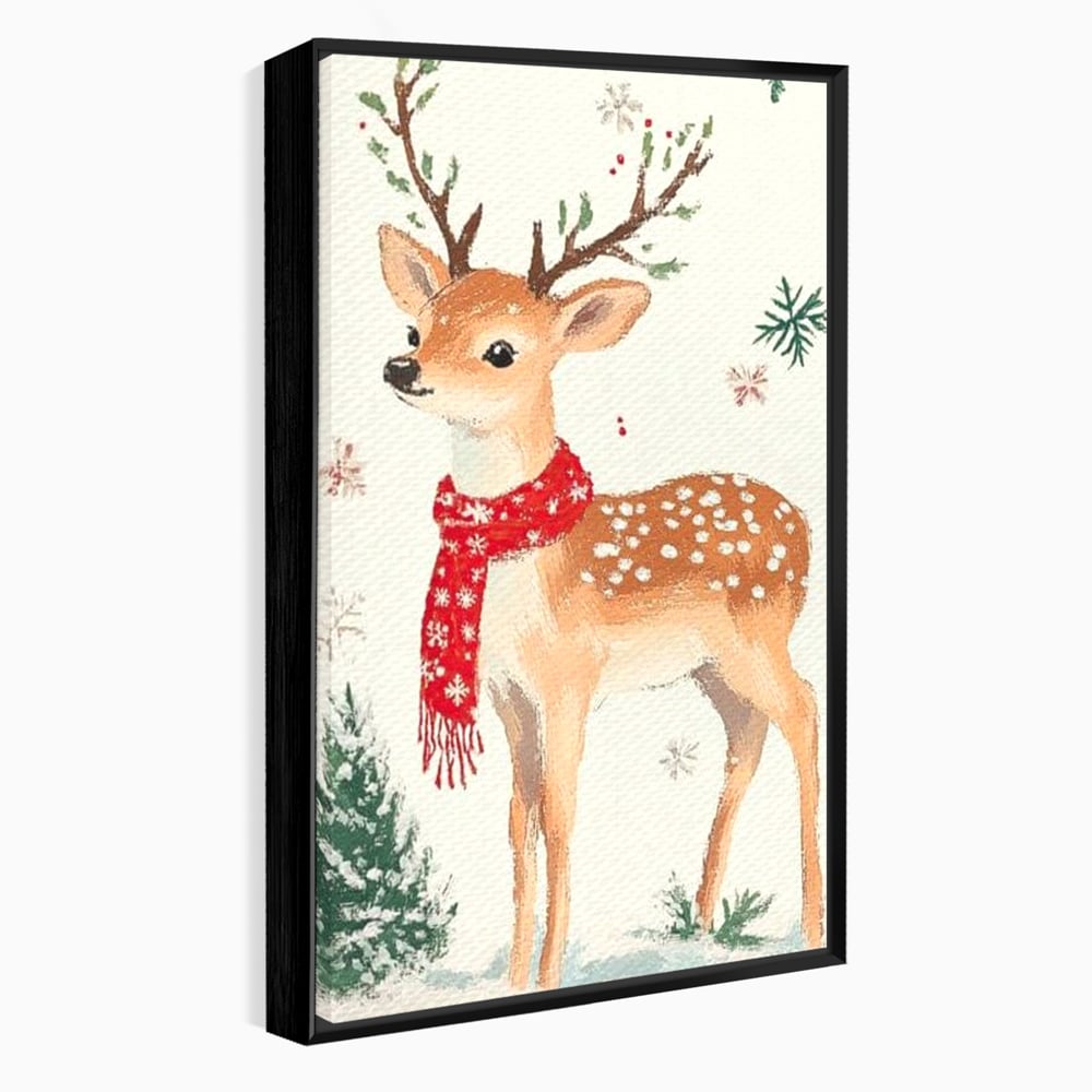 Tablou canvas cu tablou canvas cu ren festiv, in rama de aluminiu negru