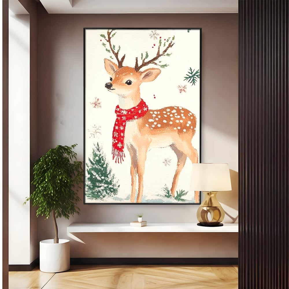 Tablou canvas cu tablou canvas cu ren festiv, in rama de aluminiu negru